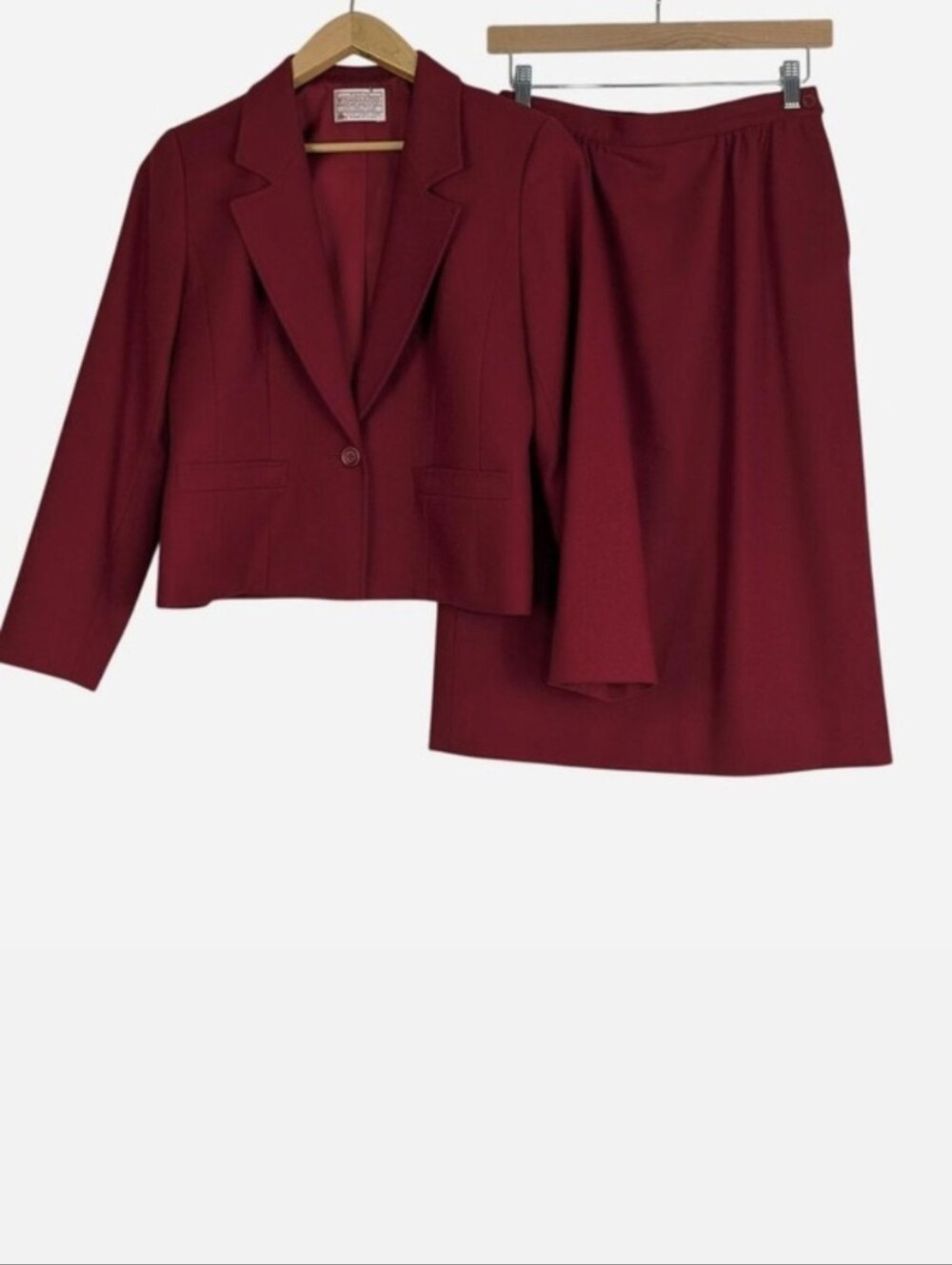 Vintage Pendleton Virgin Wool Skirt Suit Burgundy Petite 8 USA 80s